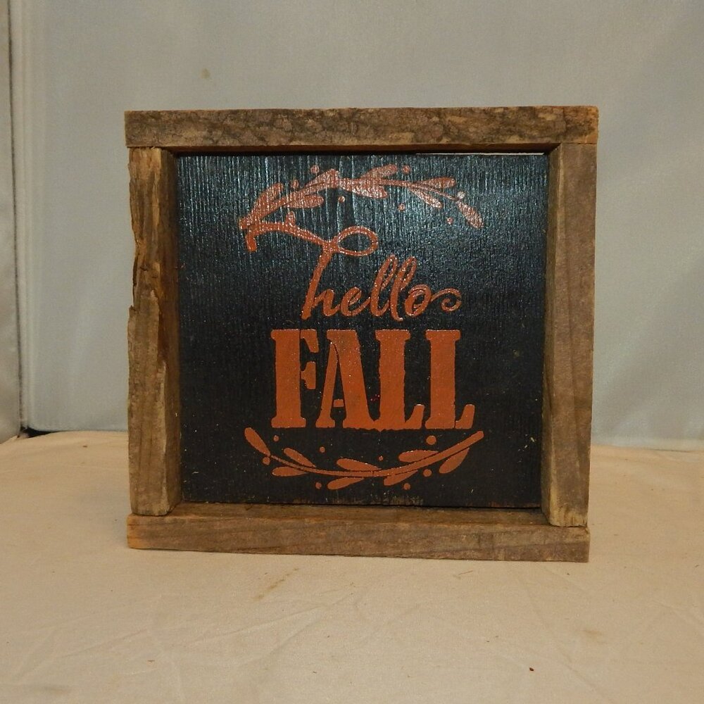 🍁 "Hello Fall" Rustic Chunky Framed Wood Sign